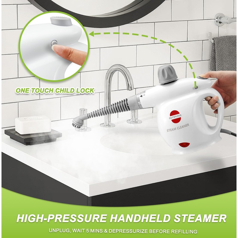Outspurge Handheld Steam Cleaner, Pressurized Multi-Surface Steam Shot with 13