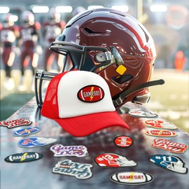 XMJY 6 Pcs Game Day Patch, Football Helmet Game Day Iron on Patches, Embroidered Aesthetic Sew on Appliques for Clothes Backpacks Jeans Jackets Hats Bag Decor(Red White)