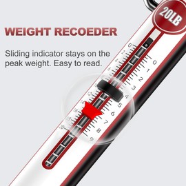 SNAIL TRAIL 20 LB / 50 LB Aluminum Tube Spring Fish Scale with Peak Weight Marker & Zero Reset, Mechanical Fishing Weighing Gauge with Hook, Non-Digital Hand Held Pull Weigher, Hanging Drag Scale