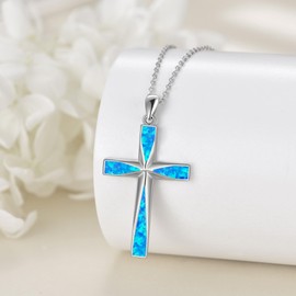 YAFEINI Cross Necklace 925 Sterling Silver Opal Cross Necklace Christian Jewelry Gifts For Women Men