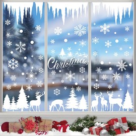 Christmas Window Stickers, Cshare 9 Sheets Icicle Christmas Window Cling, Christmas Window Decal, Double Sided Sticker for Xmas Glass Window Shop School Decoration