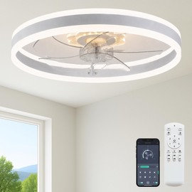 Fszdorj 24'' Ceiling Fan with Light and Remote,White Low profile Fandelier