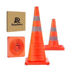RoadHero 28 Inch [1 Pack] Collapsible Traffic Safety Cones, Multi Purpose Pop-up Cones with Reflective Collar for Road Safety, Orange Cones for Driving Training, Parking Lots
