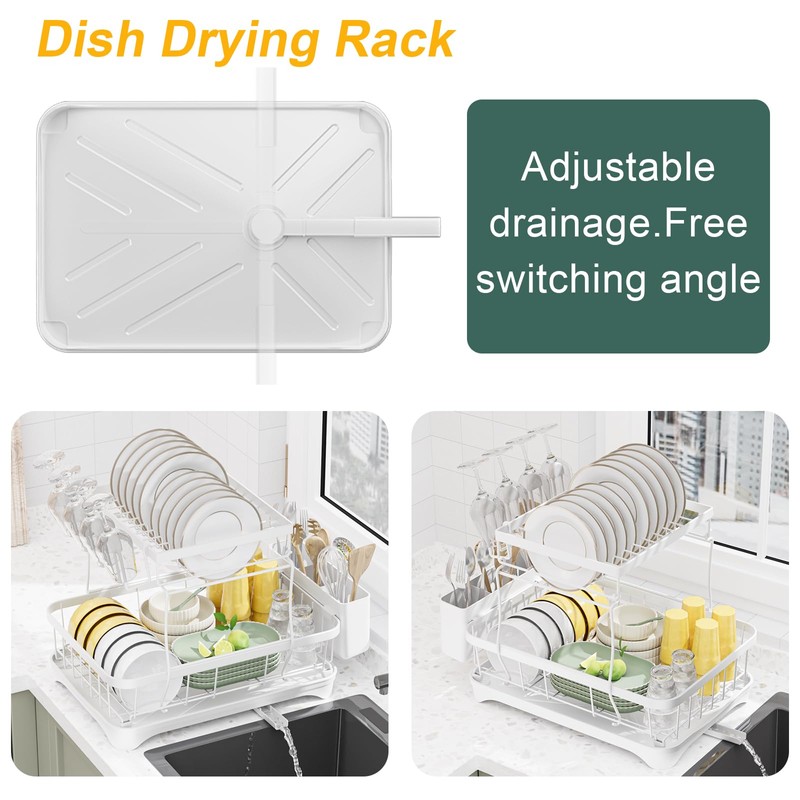 LIYI Dish Drying Rack,Large Dish Rack for Kitchen Counter,2-Tier Dish