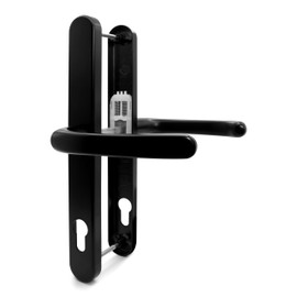 TSS Black UPVC Door Handle Pair Set, 92mm PZ (Centres), Sprung, Lever Lever, 240mm Screw to Screw (Screw centres), Backplate 270mm x 32mm - Replacement PVC Door Handle in Black