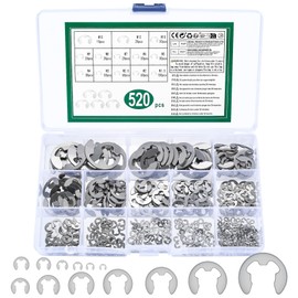 520 Pcs E-Clips Assortment Set, Circlips Assorted Sizes, E-Clip External Retaining Ring Clips, Snap Opening Ring Circlip Kit, Stainless Steel E Clips C Clips Retaining Clips Set, 13 Sizes