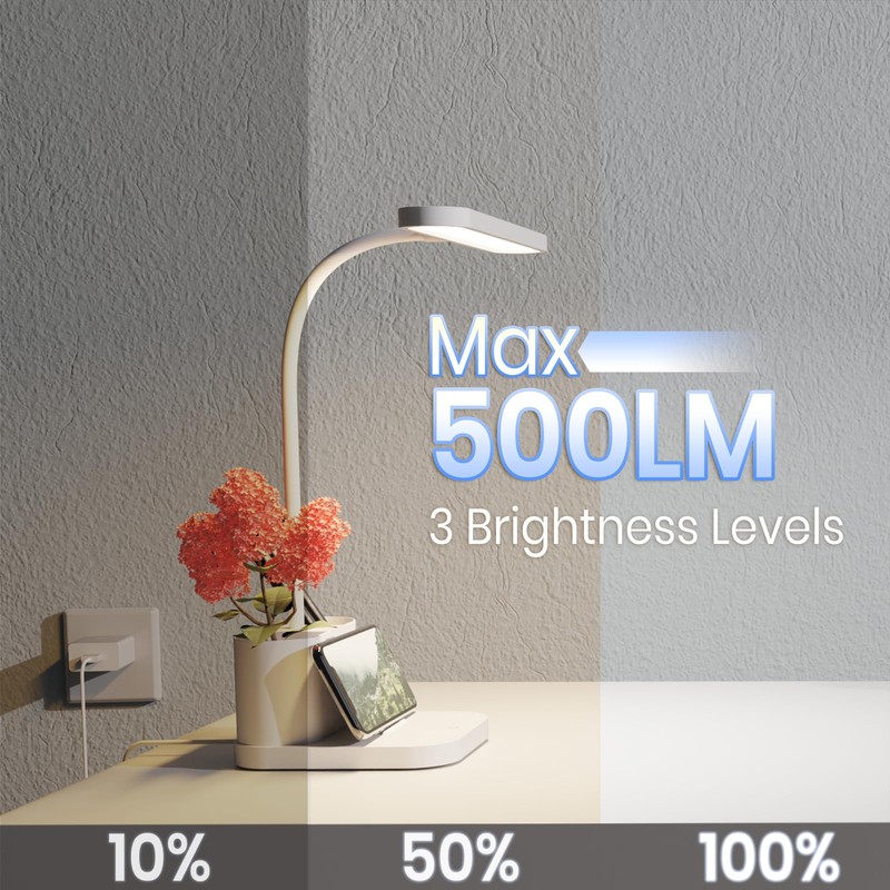 AXX White Desk Lamp for College Dorm Room, Cute, LED,