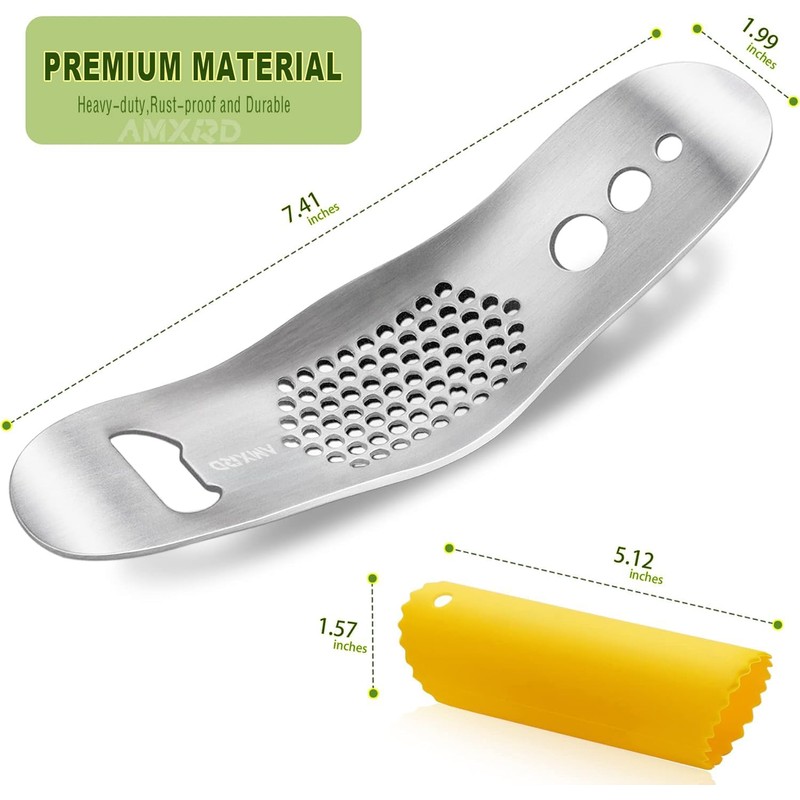 AMXRD Garlic Press Rocker & Silicone Peeler (Random Color), Stainless
