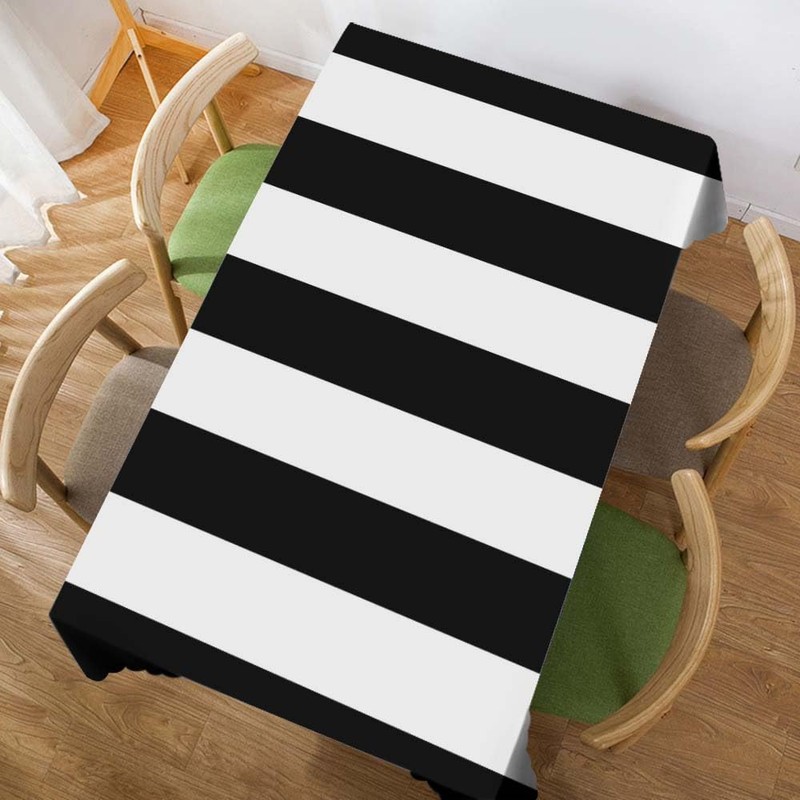Walmsco Tablecloth White Black Stripes Decor For Dining Room Kitchen