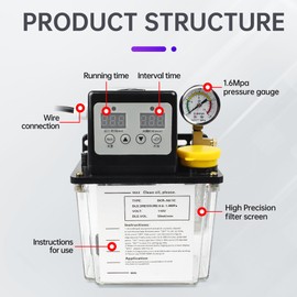RATTMMOTOR Automatic Lubricating Oil Pump 110V 1L, Electromagnetic Lubrication Pump Digital Numerical Control Dual Digital Display with Pressure Gauge for CNC Machine