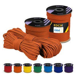 EdcX 4 mm Polyester Paracord 550, 25+ Colours (15, 30 and 50 m) - Type III, 100% Nylon Rope, 7 Stranded Rope, 4 mm Nylon Rope in Many Colours, Solid Colours (Carrot, 30 m)