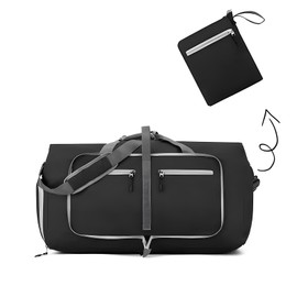 Large Foldable Travel Duffe Bag, 65L Lightweight Waterproof Hand Luggage Bag with Shoes Compartment, Weekend Overnight Sports Holdall Bag for Women and Men Black