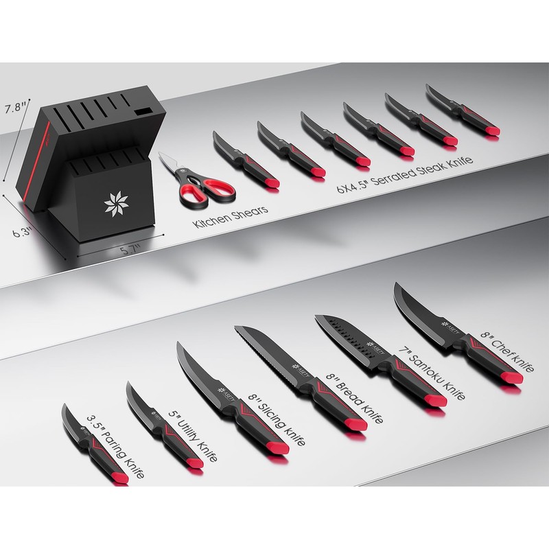 Knife Set - 15 PCS Kitchen Knife Set with Built-in