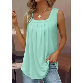 Ruffled Square Collar Casual Tank Summer Casual Fashion Camping Seaside Party Sleeveless Tank Women's Mother top Vest(Small,Light Green)