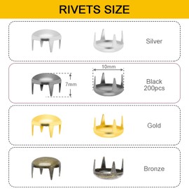 200pcs Nailheads Round Dome Studs Rivet Metal Punk Spikes Spots for Punk Rock Leather Craft Clothes Belt Bag Shoes Decorations (10mm) (Black Nickel)