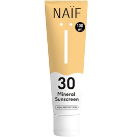 Naïf Sonnencreme auf mineralischer Basis - Für die ganze Familie - LSF 30 - Ohne Mikroplastik, Mineralöle oder Silikone - UVA und UVB Schutz - Wasserresistent - Dermatologisch Getestet - 100ML
