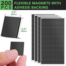 Magnetic Squares, Flexible Magnetic Squares with Self Adhesive 200Pcs Self Adhesive Magnet Sheets （Each 20x20x2mm） Peel & Stick Magnetic Tape for Crafts Refrigerator