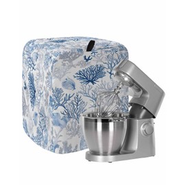Gifikkazinn Blue Coastal Stand Mixer Cover Dustproof & Waterproof, Nautical Coral Shell Kitchen Appliance Covers with Storage Pocket, Summer Beach Organizer Bag for Accessories Compatible 5-8 Quarts
