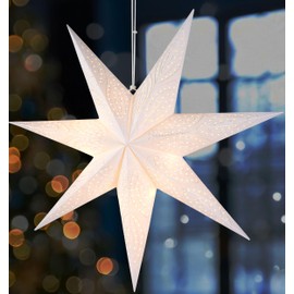 BRUBAKER 60 cm Paper Christmas Star for Hanging - LED Advent Star for Christmas Decoration and Windows - 3D Paper Star with Timer Function - Hanging Luminous Star - White
