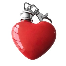 mini heart hip flask，Multifunctton Pocket Mini Small Pocket Flask，heart Shaped Pocket Drinking Tubular Bottle，cute flask，1 Oz Portable Heart Shaped Flask for camping outdoor，Heart Keychain Flask（Red)