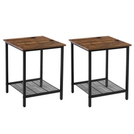 VASAGLE End Table Set of 2, 2-Tier Nightstands Side Table Night Stand Bedside Desk for Small Space in Living Room, Bedroom, Steel Frame, Easy Assembly, 2-Pack, Chestnut Brown, ULET202B17