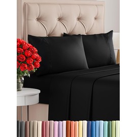 Full Size 4 Piece Sheet Set - Comfy Breathable & Cooling Bed Sheets Set - Hotel Luxury Bedding for Women, Men, Kids & Teens - Deep Pockets, Easy Secure Fit, Soft and Wrinkle Free - Oeko-Tex - Black