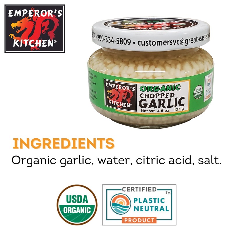 Emperor's Kitchen Organic Chopped Garlic, USDA Certified Organic, Vegan, Ready