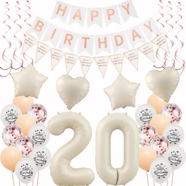 Decoration 20th Birthday Women Beige Rose Gold Balloons 20th Birthday Decoration Woman, 20th Birthday Decoration, Birthday Decoration 20 Years Women, Happy 20th Birthday Garland 20th Birthday Party