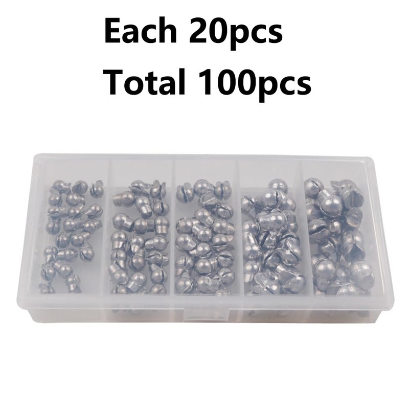 Detachable Sinker Drop, 100 Pieces Fishing Weight Assortment Set with