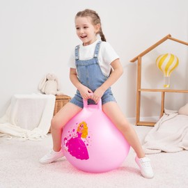INPODAK 18inch Space Hopper,45cm Pink Hopper Ball for Kids,Bouncy Ball with Hand Pump,Jumping Balls for Kids age 3-8 Years,Indoor Outdoor Hopping Balls,Hopping Toys for Children(Pink Princess)