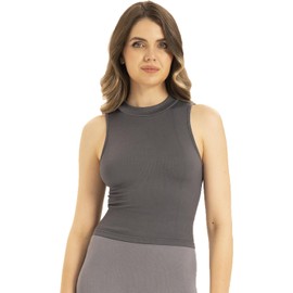 UnsichtBra Women's Shapewear Undershirt in Rib Knit, Sleeveless Crew Neck Top with Wide Straps, Microfibre Shape Tops without Underwire, Grey Black, gray