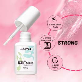 Super Strong Nail Glue for Press On Nails, Fake Nails, Acrylic Nails, Nail Tips, Durable & Long Lasting Strong Brush On Nail Glue, Repair Professional Nail Adhesive 7ML