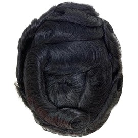 Tupé para hombre Peluquín de cabello humano for hombre, Mono fino, prótesis capilar for hombres, pelucas de cabello humano, reemplazo de cabello marrón, prótesis de cabello masculino Pelucas(Black,6x9