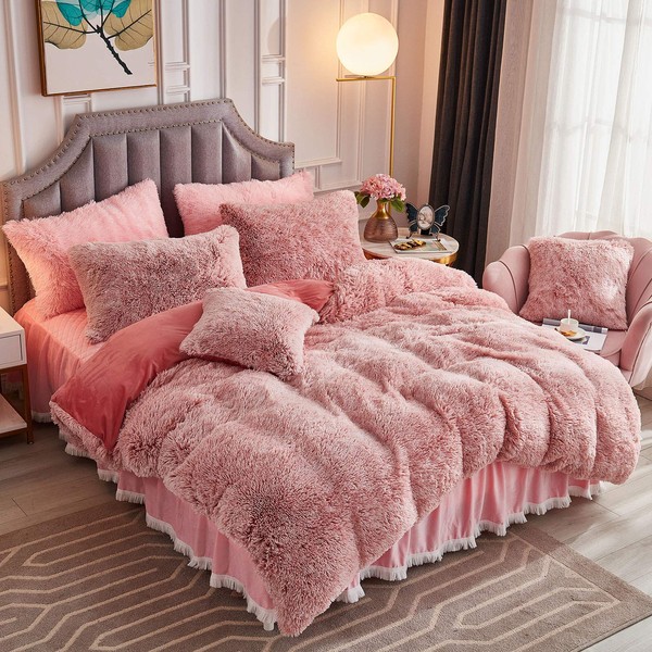 JAUXIO Faux Fur Fluffy Comforter Duvet Cover with Pillowcase Luxury