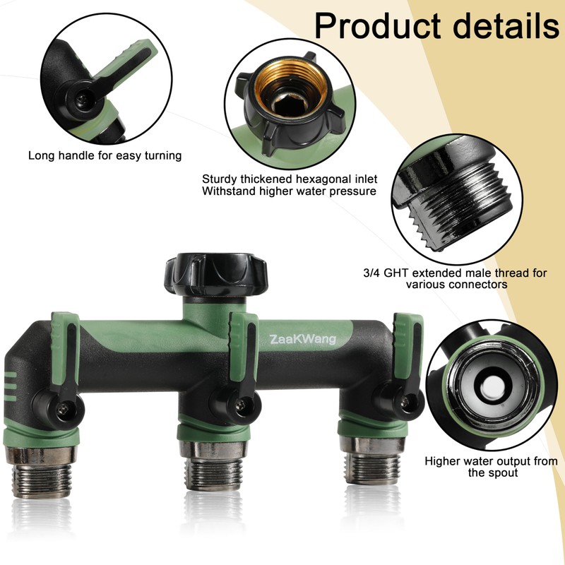 Zaakwang Full Flow Heavy Duty 3-Way Hose Splitter, Rugged Garden