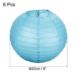 PATIKIL 7.9 inches (20 cm) Paper Lanterns, Party Decoration Lanterns, Pack of 6, Round Folding, Lamp Shape, Festival Supplies, Holiday Supplies, Light Blue