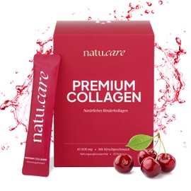 Natu.Care Premium Collagen Powder 10,000 mg [387g] - Peptides Type 1 and 3 - High Dose Beef Collagen with Cherry Flavour - Natural for Athletes