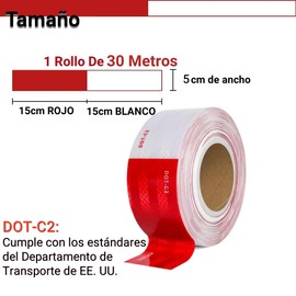 Cinta Reflectante de Seguridad Dot-C2, 5 cm x 30 m, Roja y Blanca, para Vehículos de Camiones y Remolques