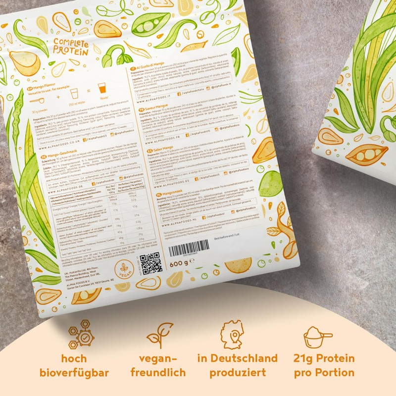 Vegan Protein - MANGO - Vegetable Protein Powder from Sprouted