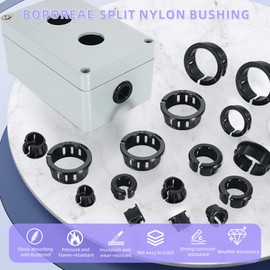 BOPOREAE 50pcs Opened Black Snap Bushing 3/8"(10mm) Mounting Dia, Plastic Cable Hole Grommets for Wiring, Round Nylon Snap in Locking Electrical Wire Cord Hose Tubing Bushings Grommets Protectors