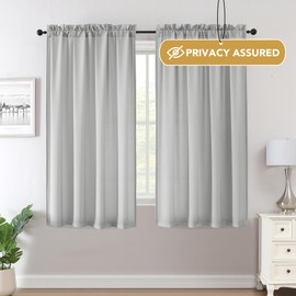 PrinceDeco Sheer Curtains for Living Room No-See-Through Curtains for Windows Light Filtering Semi Sheer Curtains for Bedroom Privacy Window Curtain & Drapes 2Panels Rod Pocket, W132cm x D160cm，Grey