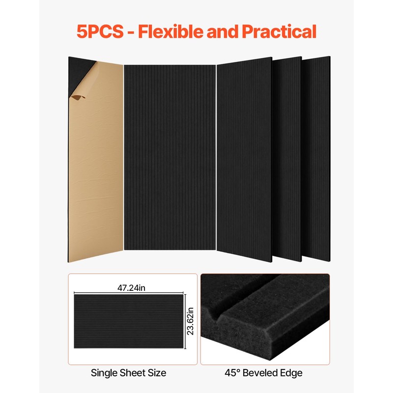 VEVOR 5 Pack Acoustic Panels with Self Adhesive, 47.2 x