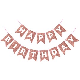 Rose Gold Happy Birthday Banner Glitter Birthday Banner Birthday Sign for Backdrop Rose Gold Birthday Decorations Garland Bunting Banner for Women Girls Birthday Party Supplies Wall Door
