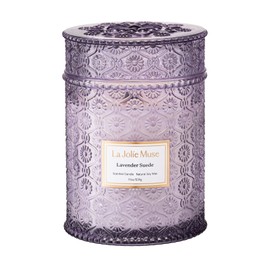 LA JOLIE MUSE Lavender Candle, 19 oz Wood Wicked Candles for Home Scented, Large Soy Candles for Women, 90 Hours Long Burning, Lavender Suede