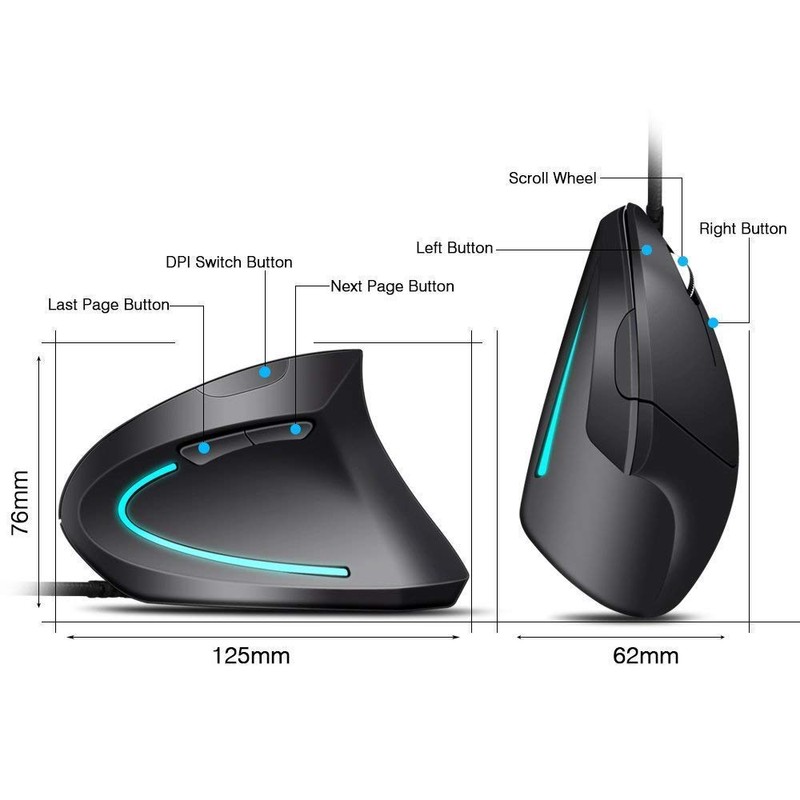 Abauoat USB Wired Mouse Vertical Ergonomic Mouse Vertical Handle and