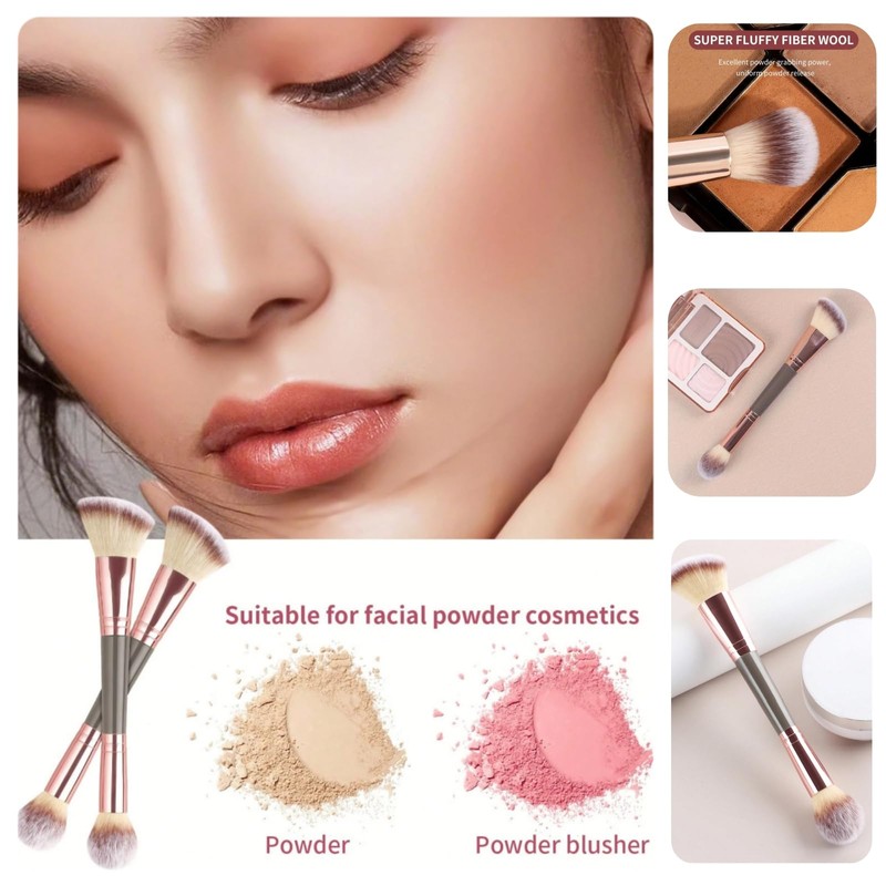 Double-Ended Foundation Makeup Brush, Blusher Brushes, Bronzer-Brush, Perfect for Blending