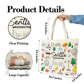 GOLRMC Seattle Canvas Tote Bag Aesthetic, Reusable Grocery Shopping Bags, Vacation Travel Lover Gifts Simple Modern Tote Bag for Women Friends (B11)