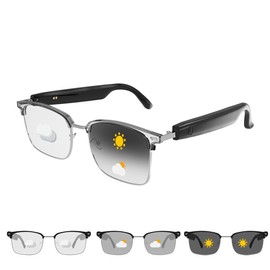 Bluetooth Audio Smart Glasses, Blue Light Glasses for Women Men, Remote Shooting, Color-Change Anti-Blue Light Polarized Built-in Microphone for Android iOS