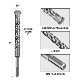 SALI Rotary Hammer Drill Bits 3/4"*8" 10 Pcs Rotary Hammer Drill Bits Concrete Masonry Hole Tool with Storage Case for Concrete, Stone, Brick