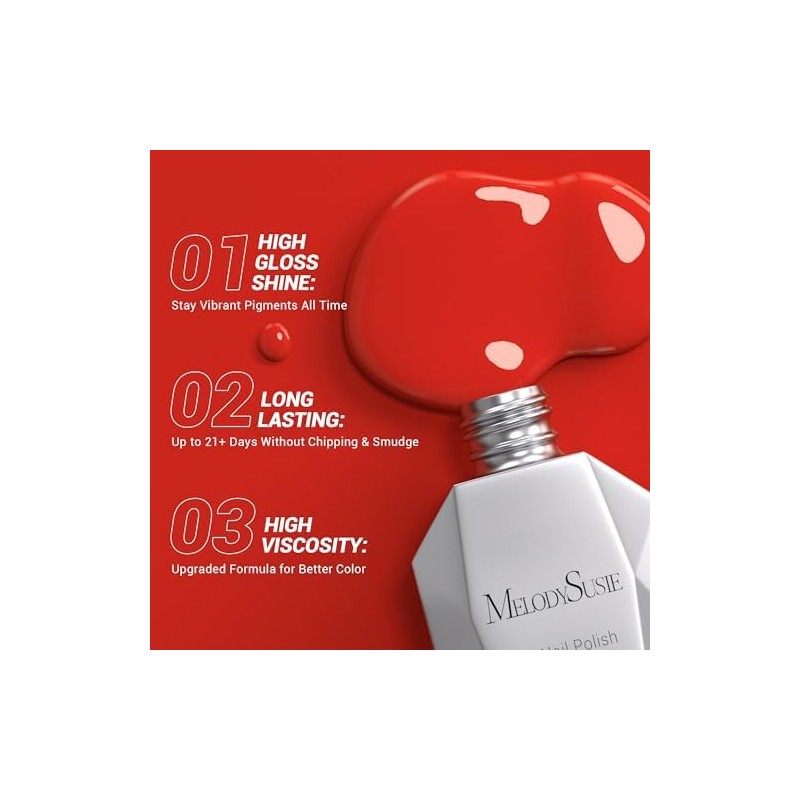 MelodySusie Esmalte De Uñas En Gel Rojo Brillante Y Espeso,